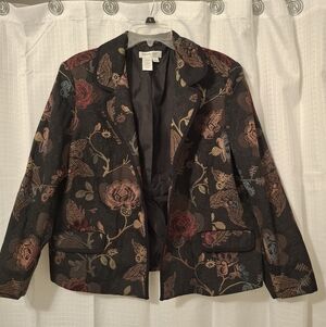 Coldwater Creek Black And Floral Tapestry Blazer, PXL.